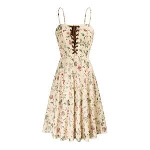 Scarlet Darkness Floral Midi Dress Size XL Victorian Sundress Prairie Fairy